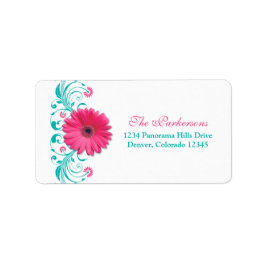 Pink Daisy Türkise Floral Wedding Address Adressaufkleber