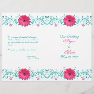 Pink Daisy Türkise Floral Wedding Programm