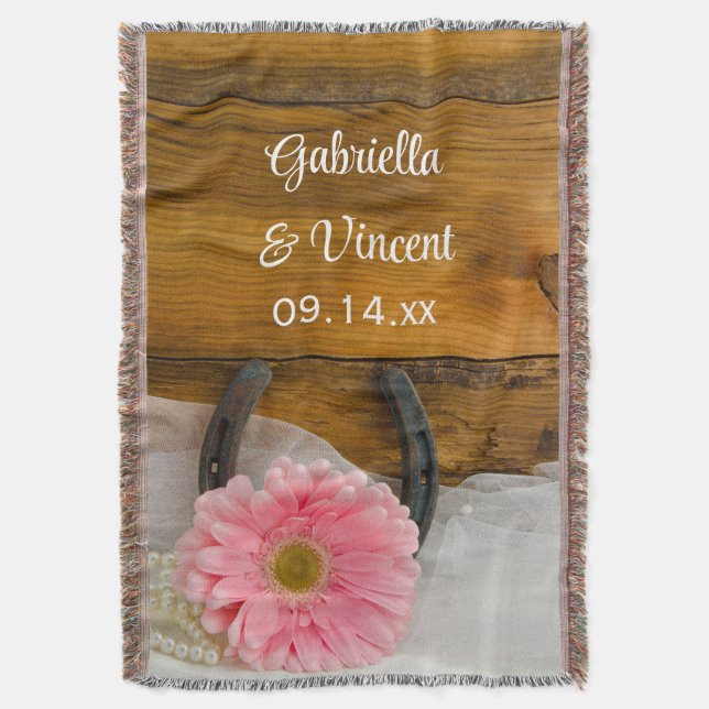 Pink Daisy und Horseshoe Country Western Hochzeit Decke (Vorderseite Vertikal)