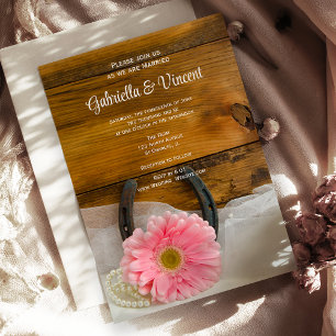 Pink Daisy und Horseshoe Country Western Hochzeit Einladung