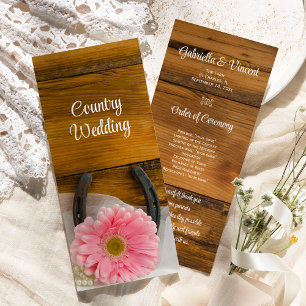 Pink Daisy und Horseshoe Country Western Hochzeit Programm