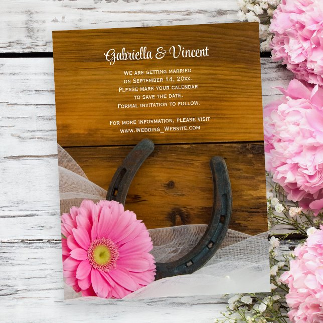 Pink Daisy und Horseshoe Wedding Save the Date Magneteinladung (Von Creator hochgeladen)