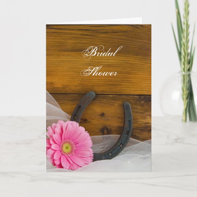 Pink Daisy und Horseshoe Western Brautparty Einladung (Vorderseite)