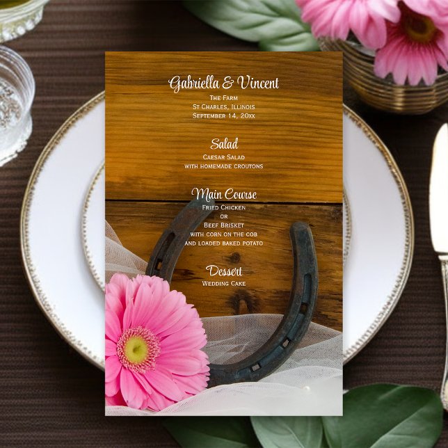 Pink Daisy und Horseshoe Western Wedding Menu (Von Creator hochgeladen)
