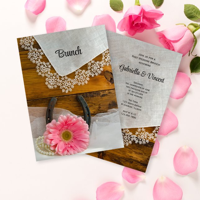 Pink Daisy und Lace Country Post Hochzeitsfeier Einladung (Von Creator hochgeladen)