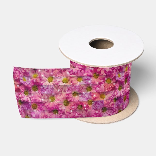 Pink Daisy Weave Satinband (Spule)