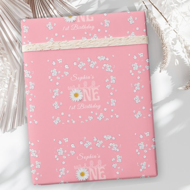 Pink Daisy Wild One 1. Geburtstag  Geschenkpapier (Von Creator hochgeladen)