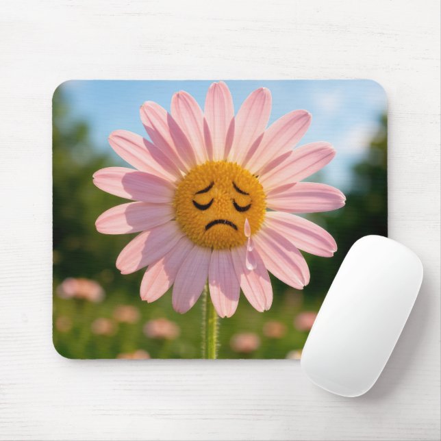 Pink Daisy with Teardrops Mousepad (Mit Mouse)
