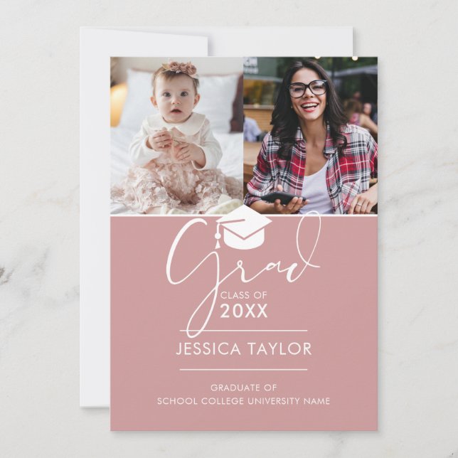 Pink damals und jetzt 3 Foto Abschluss Ankündigung (Vorderseite)