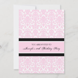 Pink Damask 30th Birthday Party Invitations