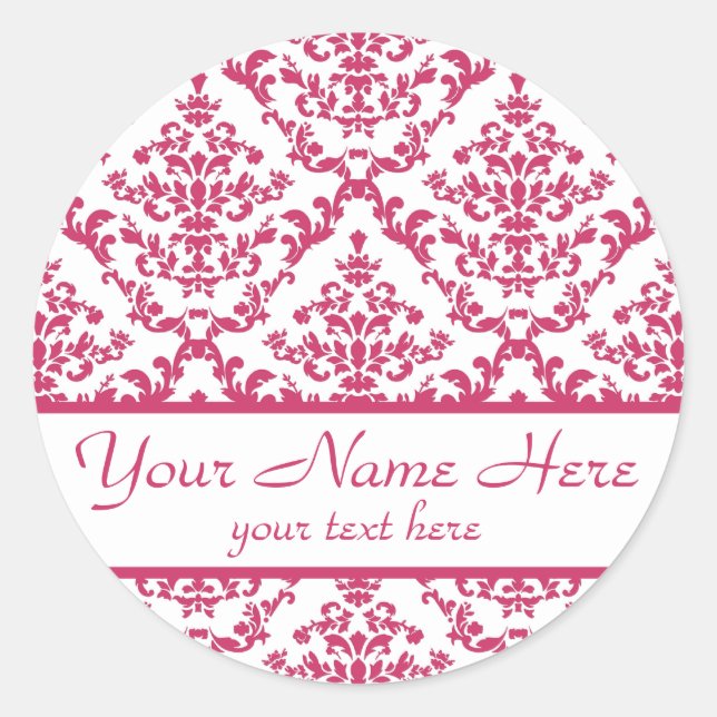 Pink Damask #4 anpassbar Runder Aufkleber (Vorderseite)