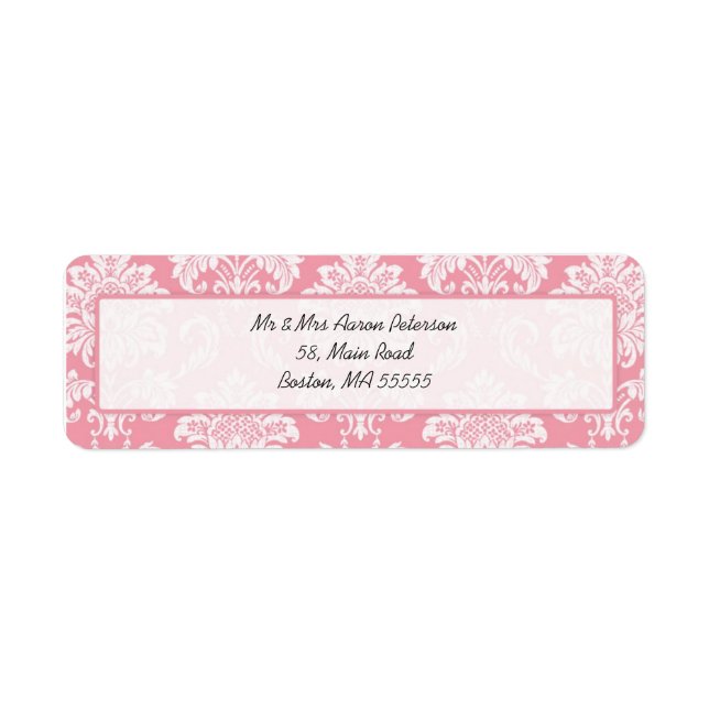 Pink Damask Anpassbare Adressenmarken (Vorne)