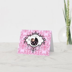 Pink Damask Baby Dusche Danke Karten