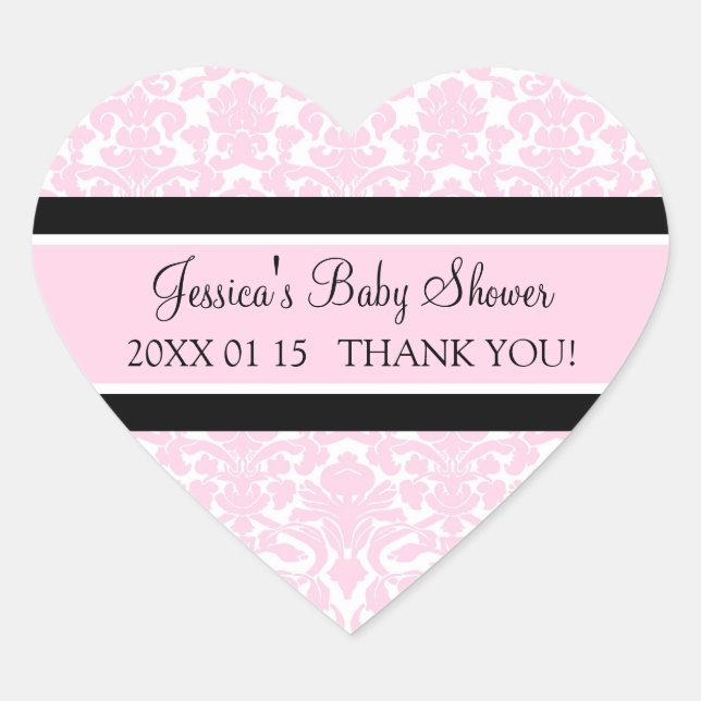 Pink Damask Baby Dusche Pflegeaufkleber Herz-Aufkleber (Vorderseite)