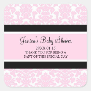 Pink Damask Baby Dusche Pflegeaufkleber Quadratischer Aufkleber