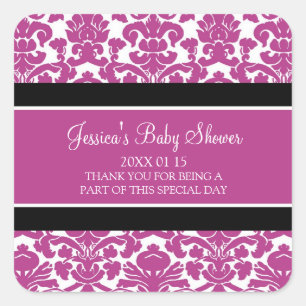 Pink Damask Baby Dusche Pflegeaufkleber Quadratischer Aufkleber