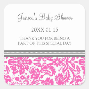 Pink Damask Baby Dusche Pflegeaufkleber Quadratischer Aufkleber