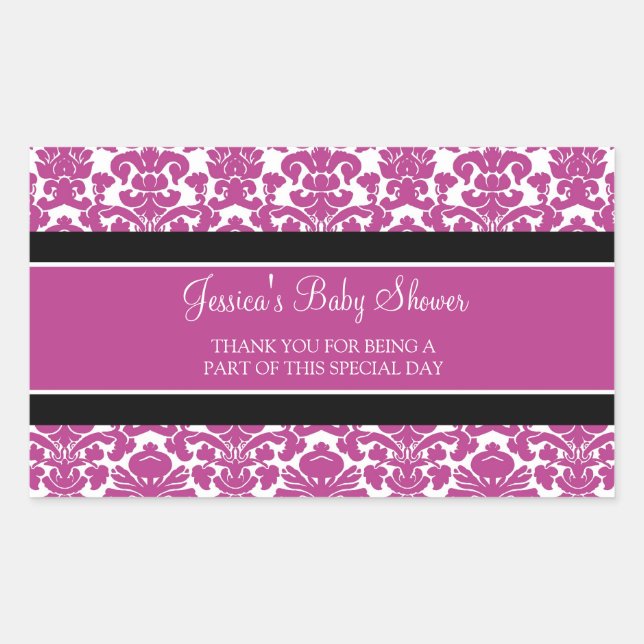 Pink Damask Baby Dusche Pflegeaufkleber Rechteckiger Aufkleber (Vorderseite)