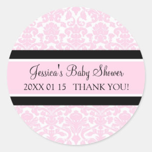 Pink Damask Baby Dusche Pflegeaufkleber Runder Aufkleber