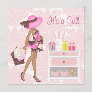 Pink Damask Baby Girl Douche Invitations