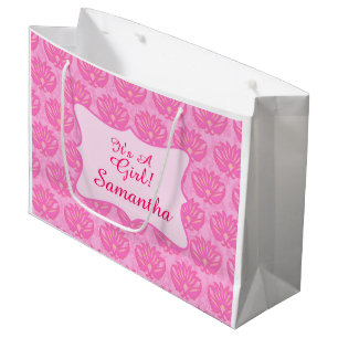 Pink Damask Baby Sein Mädchenname Personalisiert Große Geschenktüte