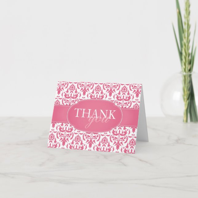 Pink Damask Blank Wedding Danke Karte (Vorderseite)
