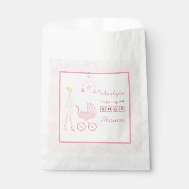 Pink Damask Blonde Babydusche Geschenktütchen (Vorderseite)
