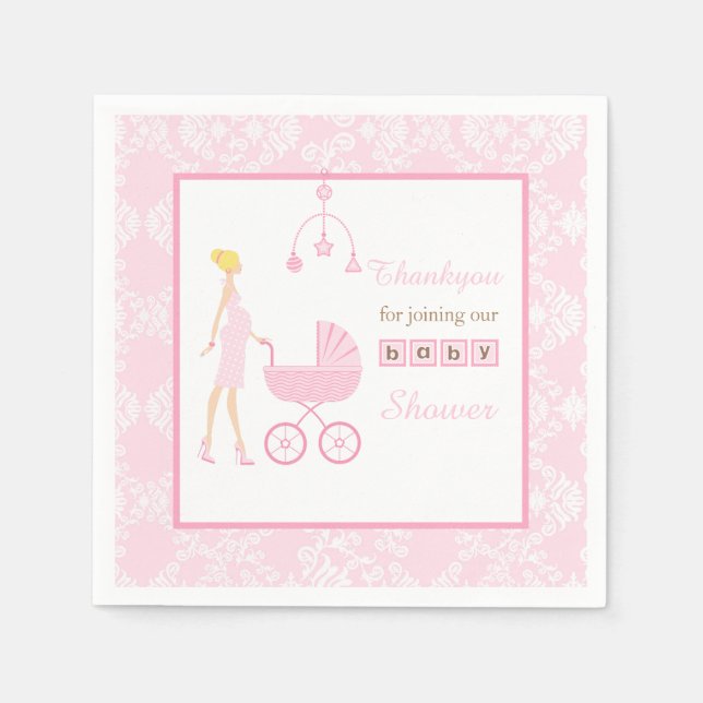 Pink Damask Blonde Babydusche Serviette (Vorderseite)