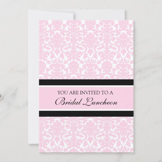 Pink Damask Bridal Luncheon Invitation Cards (Devant)