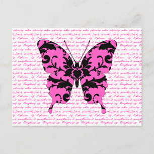 Pink Damask Butterfly Collage Postkarte