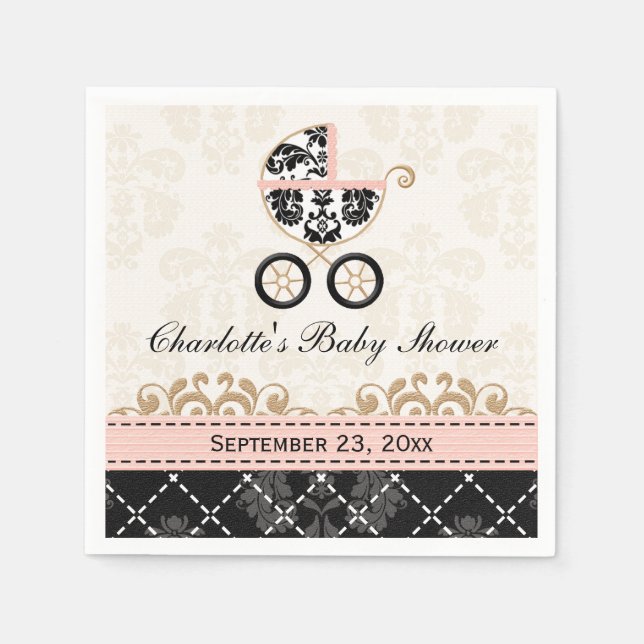 Pink Damask Carriage Baby Dusche Serviette (Vorderseite)