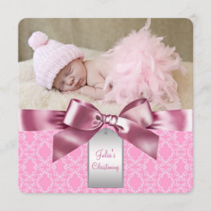 Pink Damask Christening Einladung