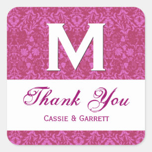 Pink Damask Danke Monogram Wedding R318 Quadratischer Aufkleber