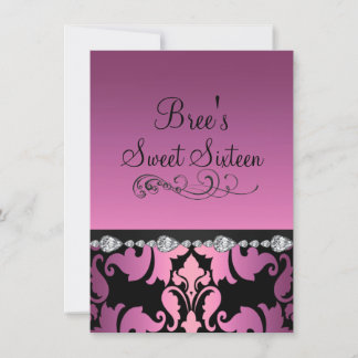 Pink Damask & Diamond Image Sweet 16 Einladen Einladung