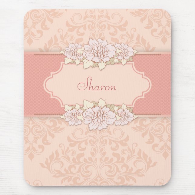 Pink Damask Floral Mousepad (Vorne)