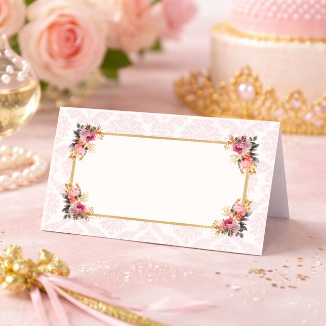 Pink Damask Floral Princess Fairytale  Platzkarte (Storybook Princess Place Cards
)