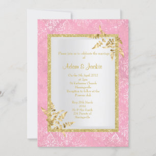 PINK DAMASK GOLD LEAF ELEGANT CLASSY WEDD EINLADUNG