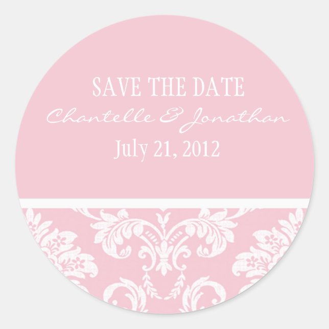 Pink Damask Hochzeitskleber Runder Aufkleber (Vorderseite)