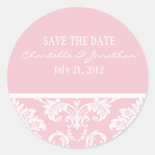 Pink Damask Hochzeitskleber Runder Aufkleber