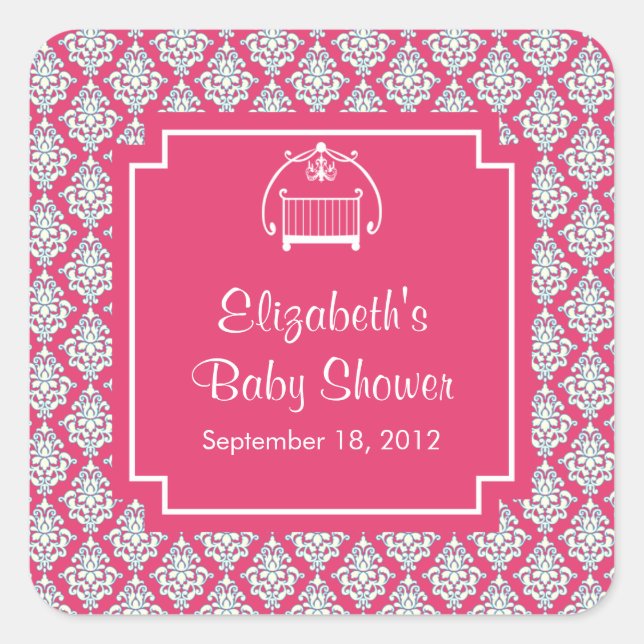 Pink Damask Kinderkrippe Aufkleber mit dem Babydus (Vorderseite)