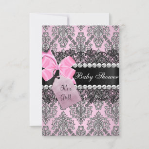 Pink Damask & Lace Girl Baby Dusche Einladung