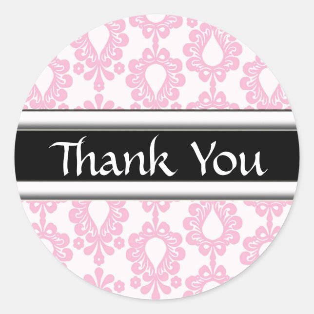 Pink Damask Matching Danke Stickers (Vorderseite)