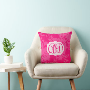 Pink Damask Monogram mariée ou Coussin d'anniversa