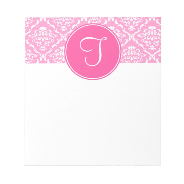 Pink Damask Monogram Notepad Notizblock (Vorderseite)