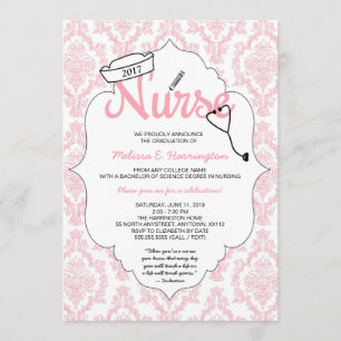 Pink Damask Nurse Abschluss Pinning laden Einladung