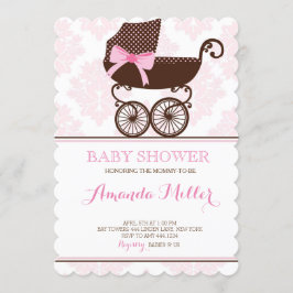 Pink Damask Pram Kinderdusche Einladungen