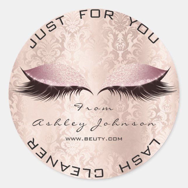 Pink Damask Salon Glitzer WELLNESS-CENTER Makeup L Runder Aufkleber (Vorderseite)