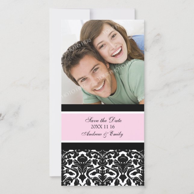 Pink Damask Save the Date Hochzeitsfotokarten (Vorderseite)