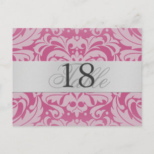 Pink Damask Silver Metal Tischnummer PostCard