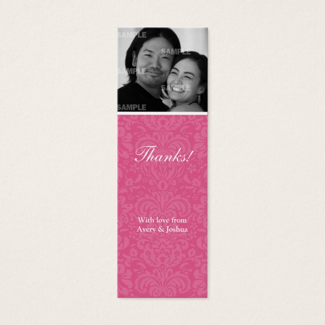 Pink Damask Skinny Favor Tag (Vorderseite)